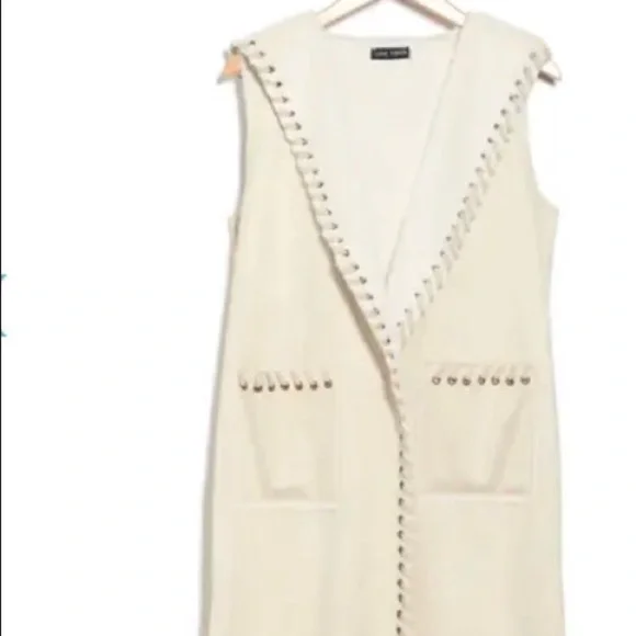 NEW Nordstrom Rack Love Token Whipstitch Trim Faux Suede Faux Fur Vest - Picture 15 of 15